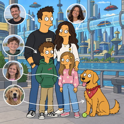 Custom Futurama family and dog portrait in New New York