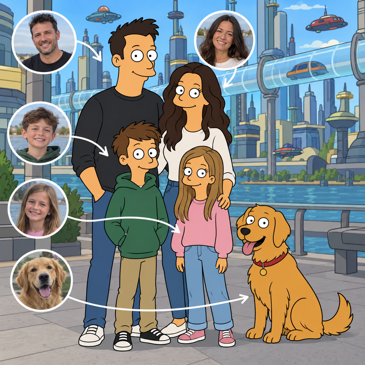 Custom Futurama family and dog portrait in New New York