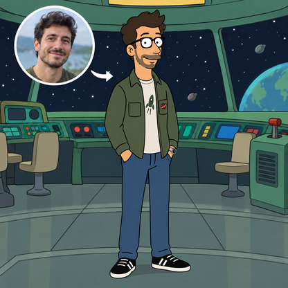 Custom Futurama portrait of a man aboard the Planet Express ship