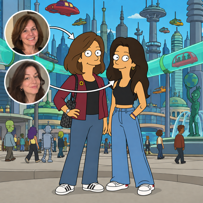 Custom Futurama portrait of a mother and daughter in New New York